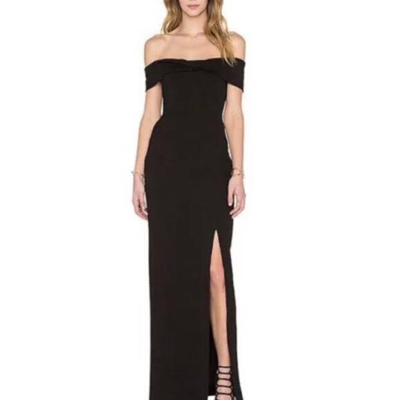 Nicholas Womens Twist Knot Front Off Shoulder Sheath Gown Black - Picture 1 of 12